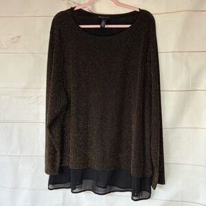 INC International Concepts  Gold Shimmer Blouse with black under top